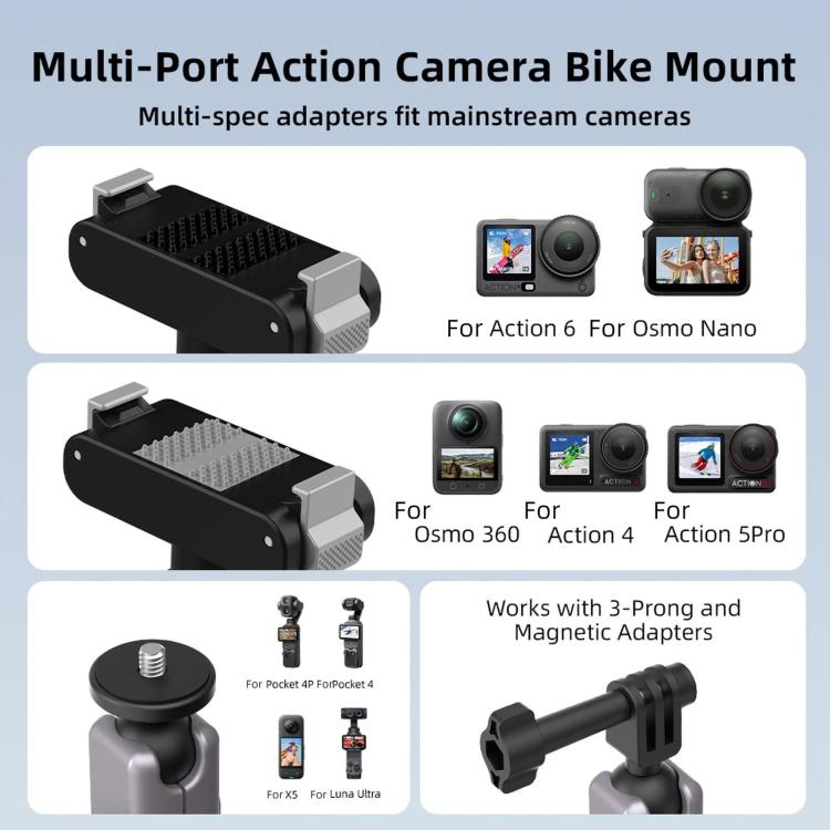 Supporto di estensione per telecamera Flymile per moto e bicicletta, For DJI Osmo Action 3 / 4 / 5 Pro, For DJI Osmo Action 6 / Nano