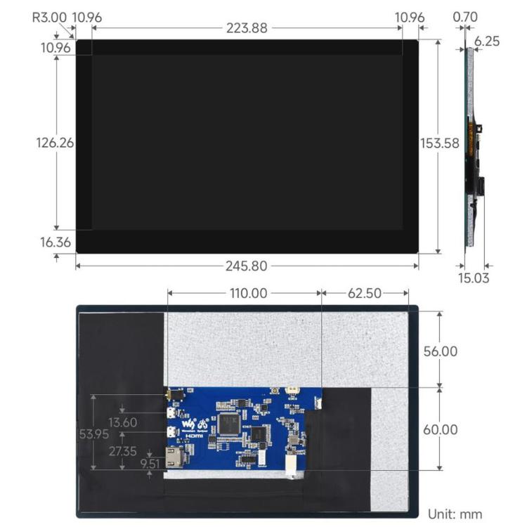 WAVESHARE Display QLED Quantum Dot da 10,1 pollici, tipo B, risoluzione 1280 x 720, pannello in vetro temperato G+G, EU Plug, UK Plug, US Plug
