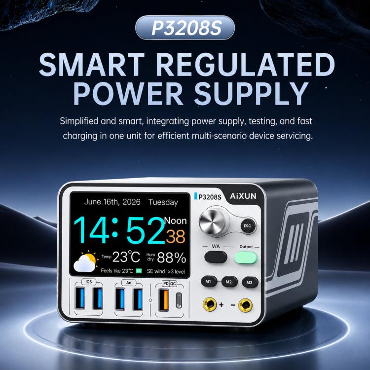 Misuratore di alimentazione CC regolabile intelligente AiXUN P3208S per la riparazione di telefoni cellulari, EU Plug, US Plug