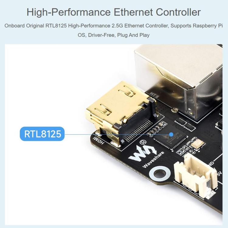 Adattatore multifunzione WAVESHARE da PCIe a M.2, uscita 4K, controller Ethernet RTL8125 2.5GbE originale, compatibile con Raspberry Pi OS, 35254
