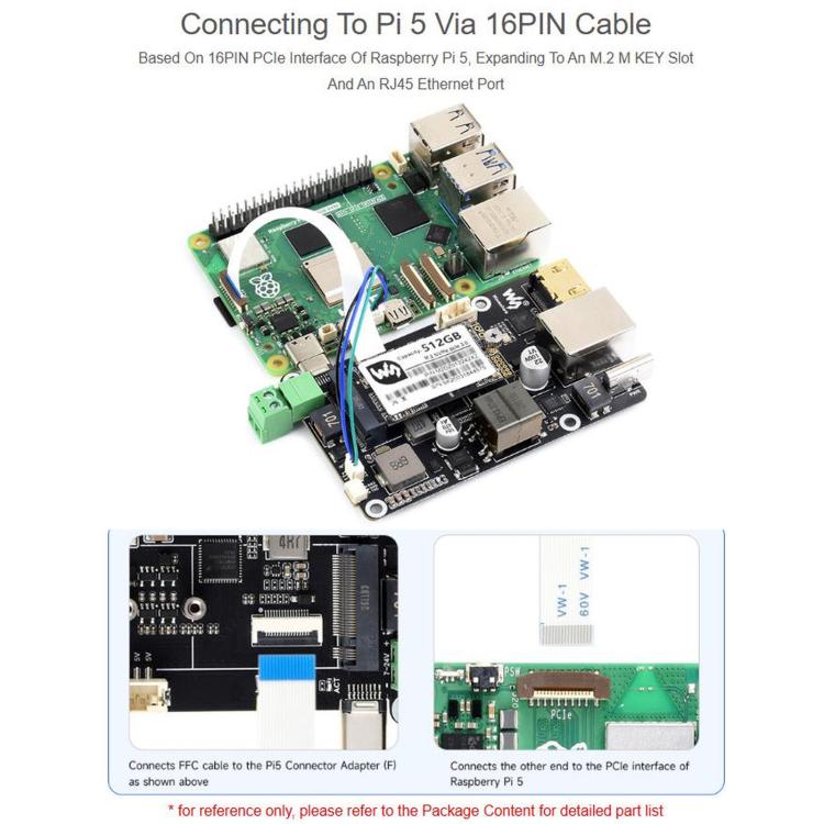 Adattatore multifunzione WAVESHARE da PCIe a M.2, uscita 4K, controller Ethernet RTL8125 2.5GbE originale, compatibile con Raspberry Pi OS, 35254
