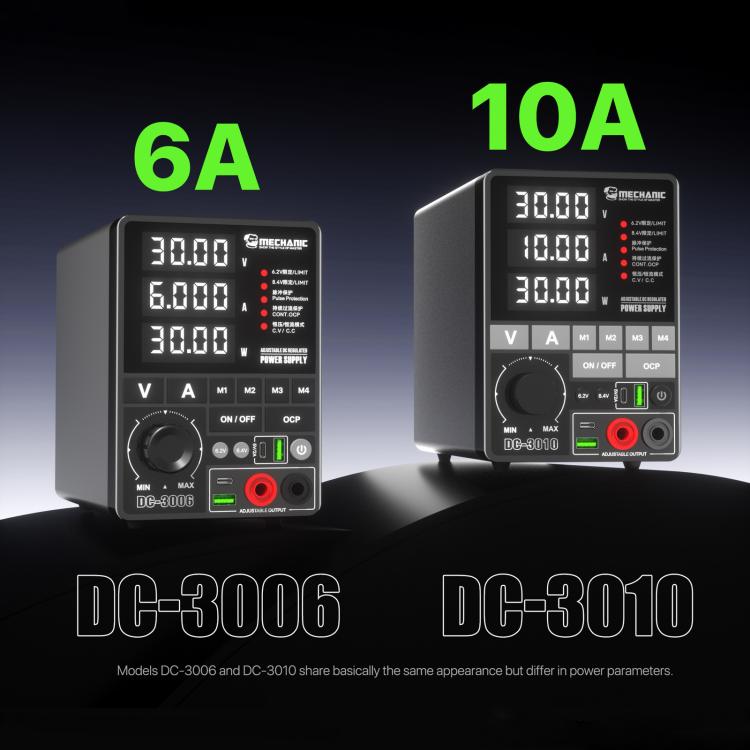 Alimentatore CC regolabile con regolazione fine ad alta precisione e limitazione di tensione., MECHANIC DC-3006 US Plug, MECHANIC DC-3006 EU Plug, MECHANIC DC-3010 US Plug, MECHANIC DC-3010 EU Plug