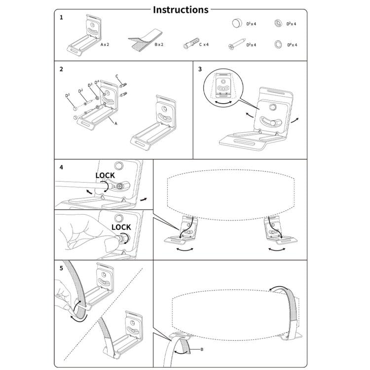 Supporto da parete universale per altoparlanti TXEsign, supporto per soundbar in metallo con cinghie regolabili., Style 1