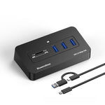 Hub Blueendless a 5 porte con 3 porte USB 3.0 e lettore di schede SD e TF., With 1m 2-in-1 USB-C/A Cable, With 0.3m USB Cable