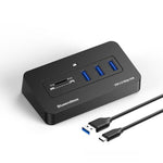 Hub Blueendless a 5 porte con 3 porte USB 3.0 e lettore di schede SD e TF., With 1m 2-in-1 USB-C/A Cable, With 0.3m USB Cable