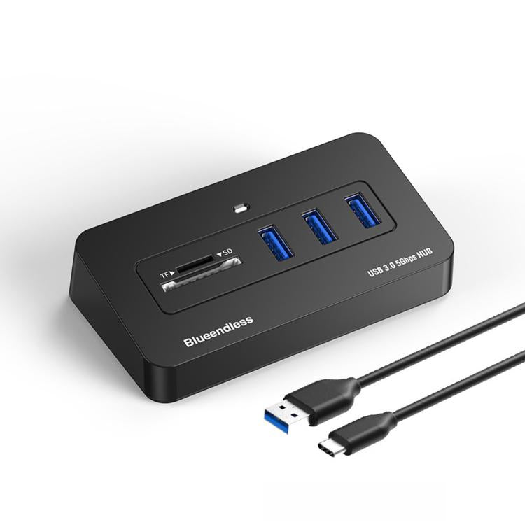 Hub Blueendless a 5 porte con 3 porte USB 3.0 e lettore di schede SD e TF., With 1m 2-in-1 USB-C/A Cable, With 0.3m USB Cable