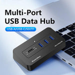Hub Blueendless a 5 porte con 3 porte USB 3.0 e lettore di schede SD e TF., With 1m 2-in-1 USB-C/A Cable, With 0.3m USB Cable