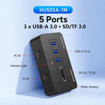Hub Blueendless a 5 porte con 3 porte USB 3.0 e lettore di schede SD e TF., With 1m 2-in-1 USB-C/A Cable, With 0.3m USB Cable
