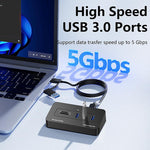 Hub Blueendless a 5 porte con 3 porte USB 3.0 e lettore di schede SD e TF., With 1m 2-in-1 USB-C/A Cable, With 0.3m USB Cable