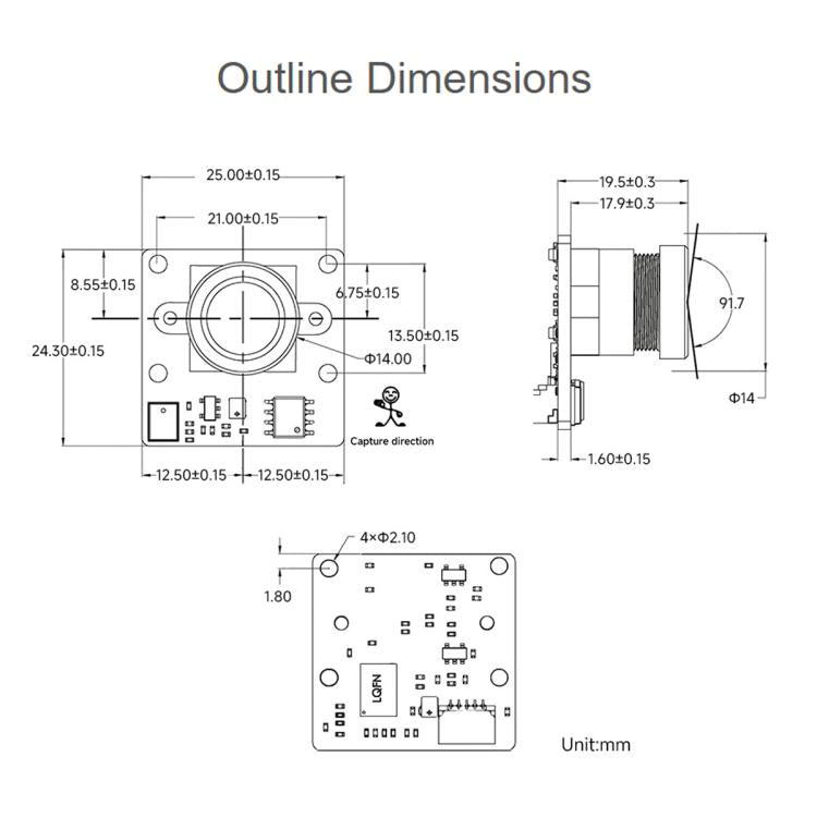 Waveshare OS05A20 5MP USB Camera Module C Type 91.7-degree FOV Distortion-free Lens, 35565
