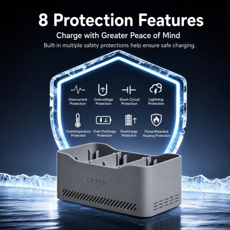 Hub di ricarica parallela LKTOP da 65 W per batterie DJI Mini 5 Pro / Mini 4 Pro / Mini 3 Pro, con 3 alloggiamenti per ricarica rapida simultanea., 65W 3-Bay