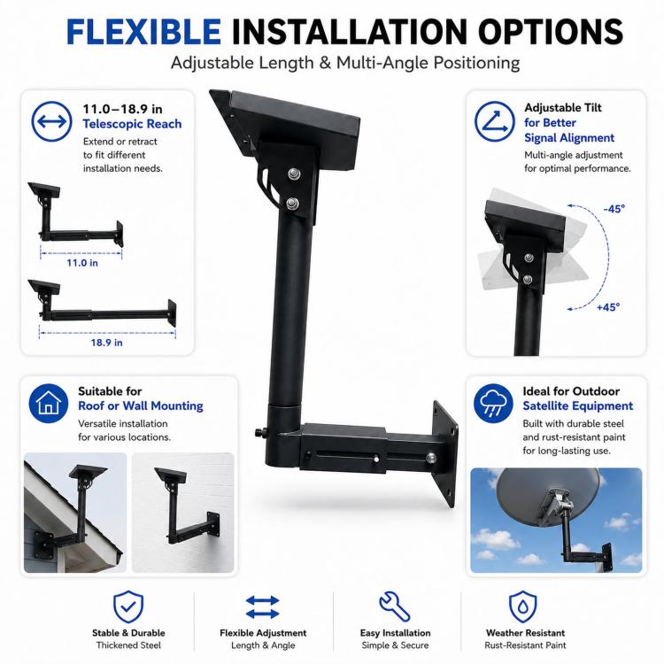 Per Starlink Gen 3 Staffa di montaggio a parete telescopica per tetto, asta in acciaio ad angolazione regolabile, Telescopic Roof Wall Mount