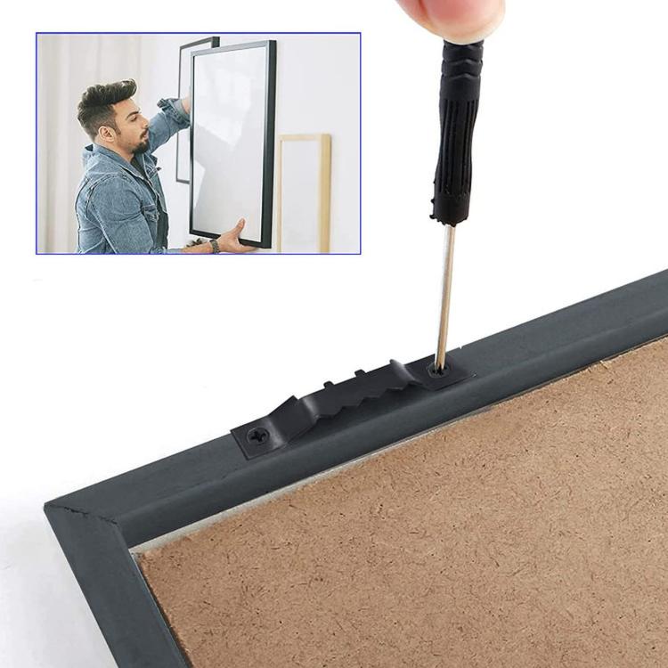 Kit di 100 ganci a dente di sega per quadri, resistenti e completi di viti.