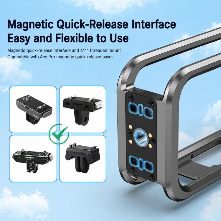 Gabbia di protezione in metallo con sgancio rapido magnetico per fotocamera Insta360 X6 e slitta a caldo., Metal Material