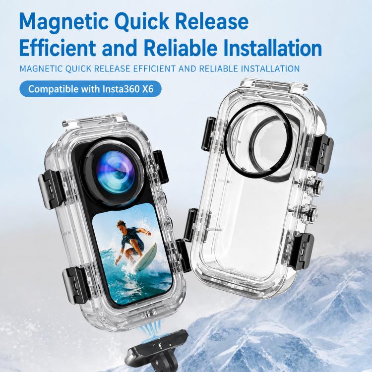 Custodia subacquea invisibile impermeabile a sgancio rapido magnetico per Insta360 X6, resistente fino a 60 m/197 piedi, con inserti antiappannamento., Magnetic Quick Release