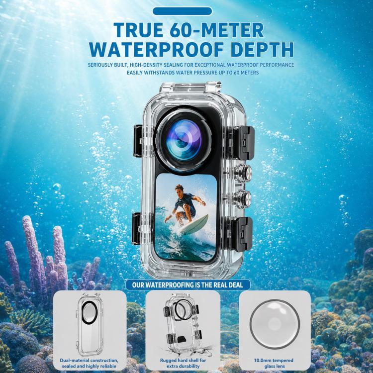Custodia subacquea invisibile impermeabile a sgancio rapido magnetico per Insta360 X6, resistente fino a 60 m/197 piedi, con inserti antiappannamento., Magnetic Quick Release