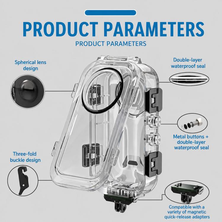 Custodia subacquea invisibile impermeabile a sgancio rapido magnetico per Insta360 X6, resistente fino a 60 m/197 piedi, con inserti antiappannamento., Magnetic Quick Release