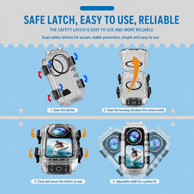 Custodia subacquea invisibile impermeabile a sgancio rapido magnetico per Insta360 X6, resistente fino a 60 m/197 piedi, con inserti antiappannamento., Magnetic Quick Release