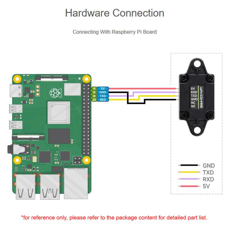 Sensore di distanza laser TOF WAVESHARE 35106 basato su sensore laser a punto singolo D-TOF con supporto per comunicazione UART, 0.02-5m