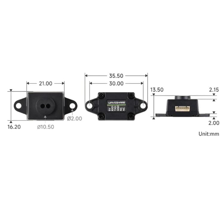 Sensore di distanza laser TOF WAVESHARE 35106 basato su sensore laser a punto singolo D-TOF con supporto per comunicazione UART, 0.02-5m