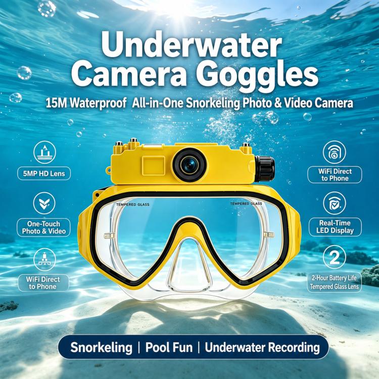 Videocamera d'azione HD FSD191 con occhialini da immersione 15M e connettività Wi-Fi per snorkeling, nuoto, foto e video.
