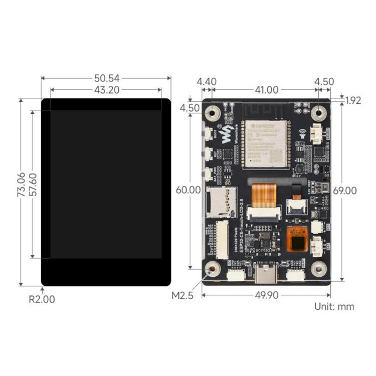 WAVESHARE 35066 ESP32-C6 Scheda di sviluppo con display touch capacitivo IPS da 2,8 pollici, Wi-Fi 6 integrato, Bluetooth 5, 35066