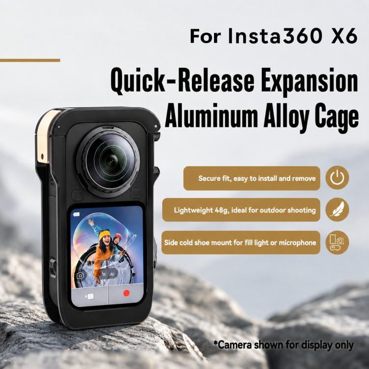 Gabbia per fotocamera Insta360 X6 in lega di alluminio con telaio metallico a sgancio rapido magnetico e attacco a slitta., Aluminum Alloy  Cage