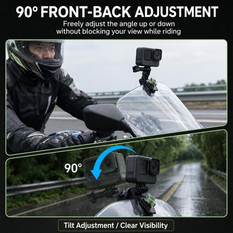 Supporto per telecamera da parabrezza per moto con rotazione a 360 gradi e clip di fissaggio per DJI, Insta360, GoPro e altre action camera.