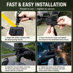 Supporto per telecamera da parabrezza per moto con rotazione a 360 gradi e clip di fissaggio per DJI, Insta360, GoPro e altre action camera.