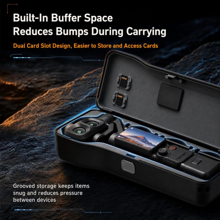 Custodia protettiva rigida per DJI Pocket 4P con 3 alloggiamenti per filtri e 2 porta schede SD.