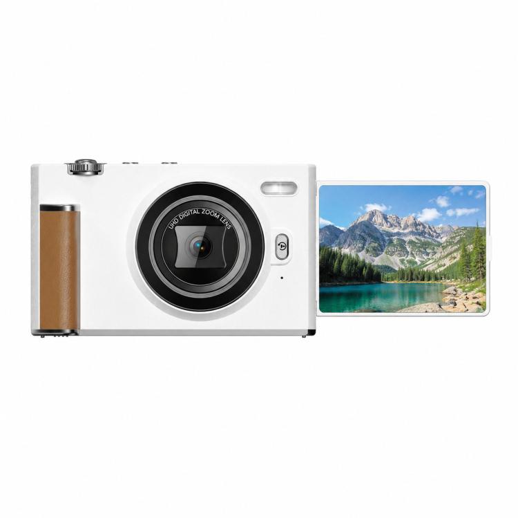 Fotocamera digitale F2 con schermo ribaltabile, sensore CCD retrò da 56 MP, registrazione video 2.7K, 8 filtri, modalità bellezza e autofocus.