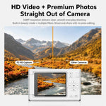Fotocamera digitale F2 con schermo ribaltabile, sensore CCD retrò da 56 MP, registrazione video 2.7K, 8 filtri, modalità bellezza e autofocus.