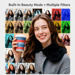 Fotocamera digitale F2 con schermo ribaltabile, sensore CCD retrò da 56 MP, registrazione video 2.7K, 8 filtri, modalità bellezza e autofocus.