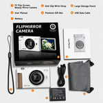 Fotocamera digitale F2 con schermo ribaltabile, sensore CCD retrò da 56 MP, registrazione video 2.7K, 8 filtri, modalità bellezza e autofocus.