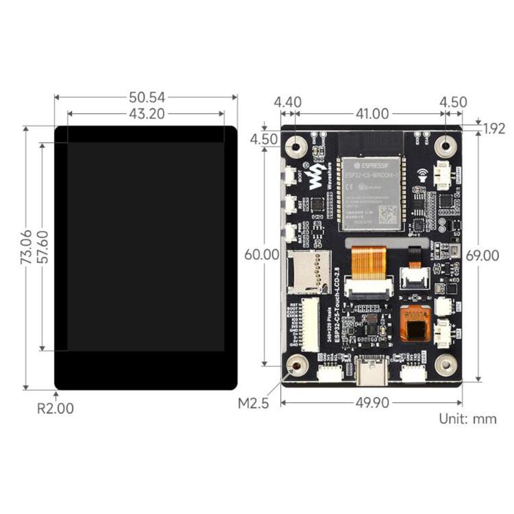 WAVESHARE 34958 ESP32-C5 Scheda di sviluppo con display touch capacitivo IPS da 2,8 pollici, Wi-Fi dual-band e Bluetooth 5 integrati, 34958