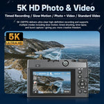 WD07 Doppia fotocamera anteriore e posteriore da 75 MP, Wi-Fi, fotocamera digitale HD, sensore CCD per selfie, videocamera mirrorless 5K