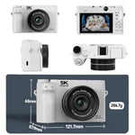 WD07 Doppia fotocamera anteriore e posteriore da 75 MP, Wi-Fi, fotocamera digitale HD, sensore CCD per selfie, videocamera mirrorless 5K