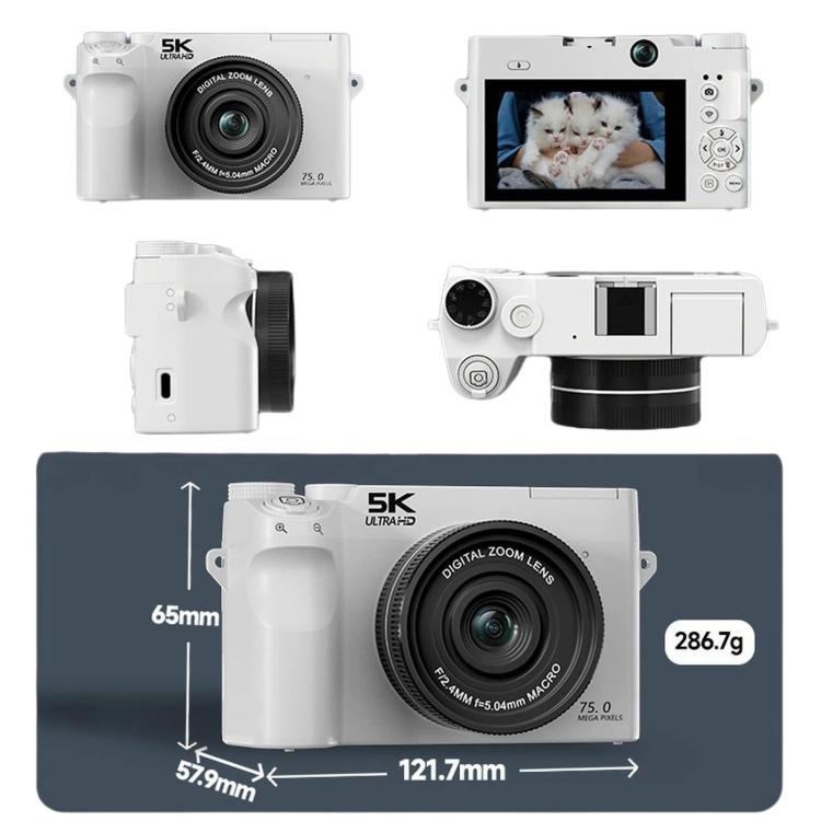WD07 Doppia fotocamera anteriore e posteriore da 75 MP, Wi-Fi, fotocamera digitale HD, sensore CCD per selfie, videocamera mirrorless 5K