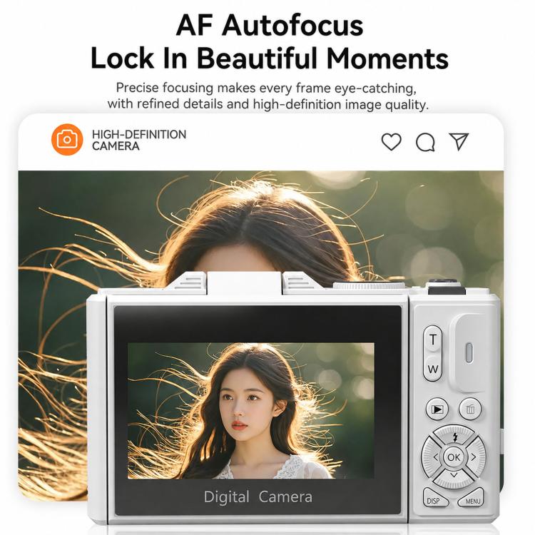 Videocamera digitale WD08 HD 5K con sensore CCD da 75 MP, Wi-Fi, autofocus e filtri bellezza.