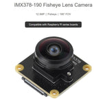 Fotocamera IMX378-190 da 12,3 MP con obiettivo fisheye, campo visivo di 190 gradi e otturatore rolling shutter per schede della serie Raspberry Pi., WAVESHARE 34709