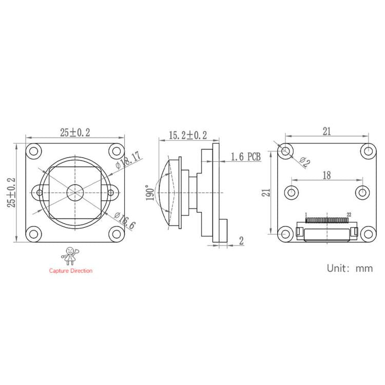 Fotocamera IMX378-190 da 12,3 MP con obiettivo fisheye, campo visivo di 190 gradi e otturatore rolling shutter per schede della serie Raspberry Pi., WAVESHARE 34709