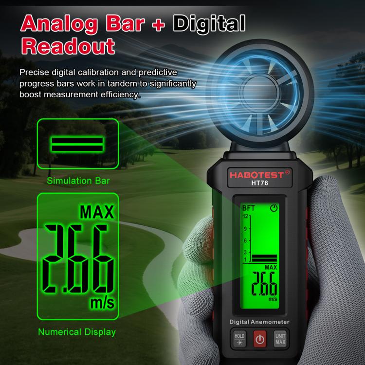 Anemometro digitale portatile HABOTEST HT76 con girante a 8 pale, intervallo di misurazione della velocità del vento: 0,7-30 m/s., HT76