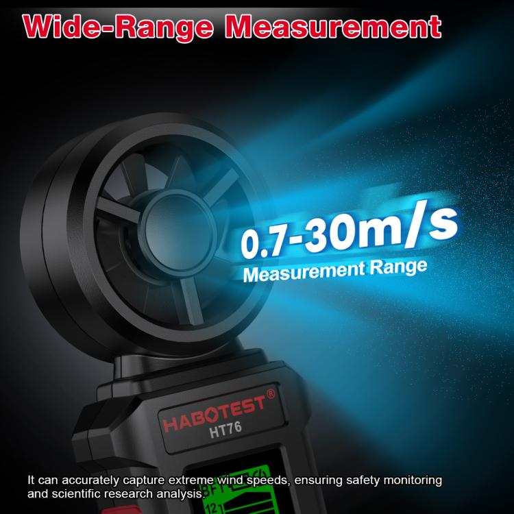 Anemometro digitale portatile HABOTEST HT76 con girante a 8 pale, intervallo di misurazione della velocità del vento: 0,7-30 m/s., HT76