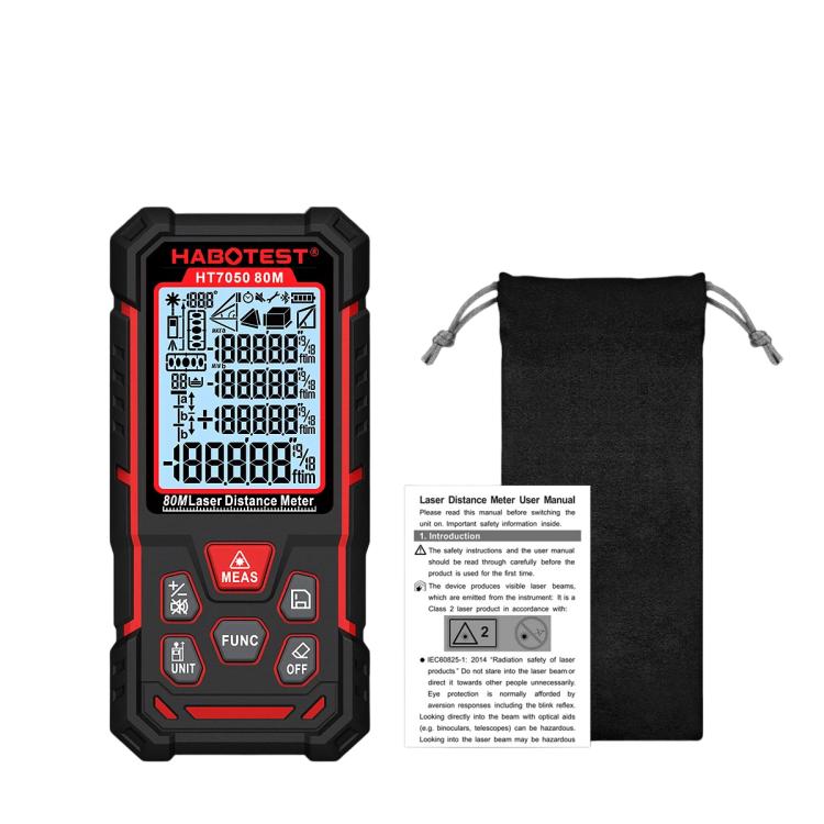 Misuratore di distanza laser con doppia livella elettronica, strumento di misurazione laser digitale ad alta precisione, HABOTEST HT7050-50M, HABOTEST HT7050-80M, HABOTEST HT7050-120M