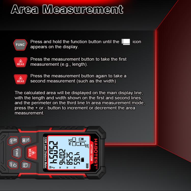 Misuratore di distanza laser con doppia livella elettronica, strumento di misurazione laser digitale ad alta precisione, HABOTEST HT7050-50M, HABOTEST HT7050-80M, HABOTEST HT7050-120M