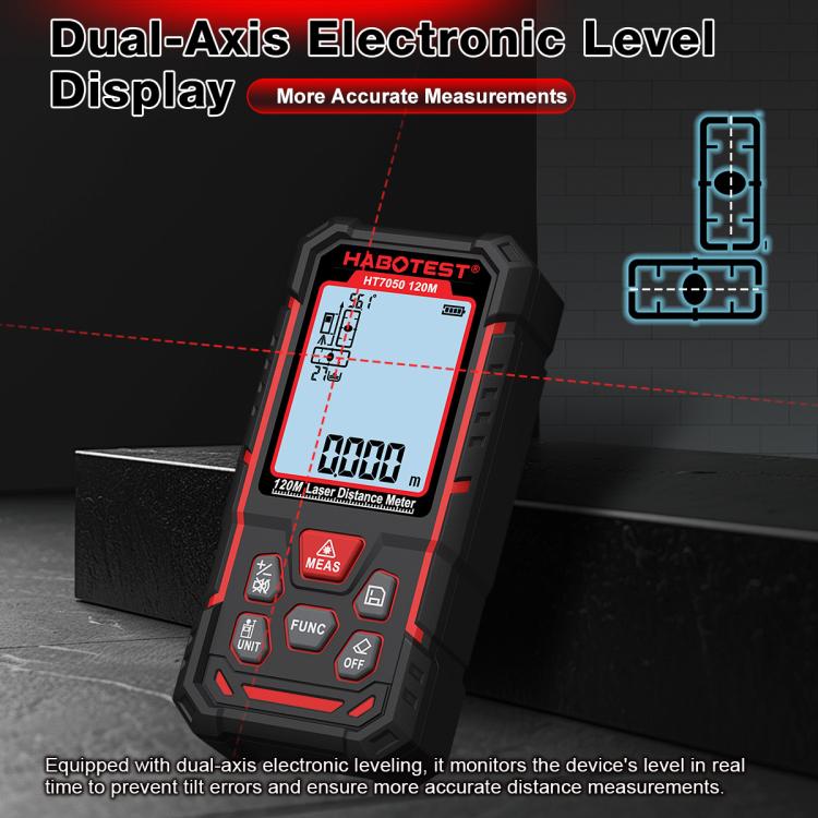 Misuratore di distanza laser con doppia livella elettronica, strumento di misurazione laser digitale ad alta precisione, HABOTEST HT7050-50M, HABOTEST HT7050-80M, HABOTEST HT7050-120M