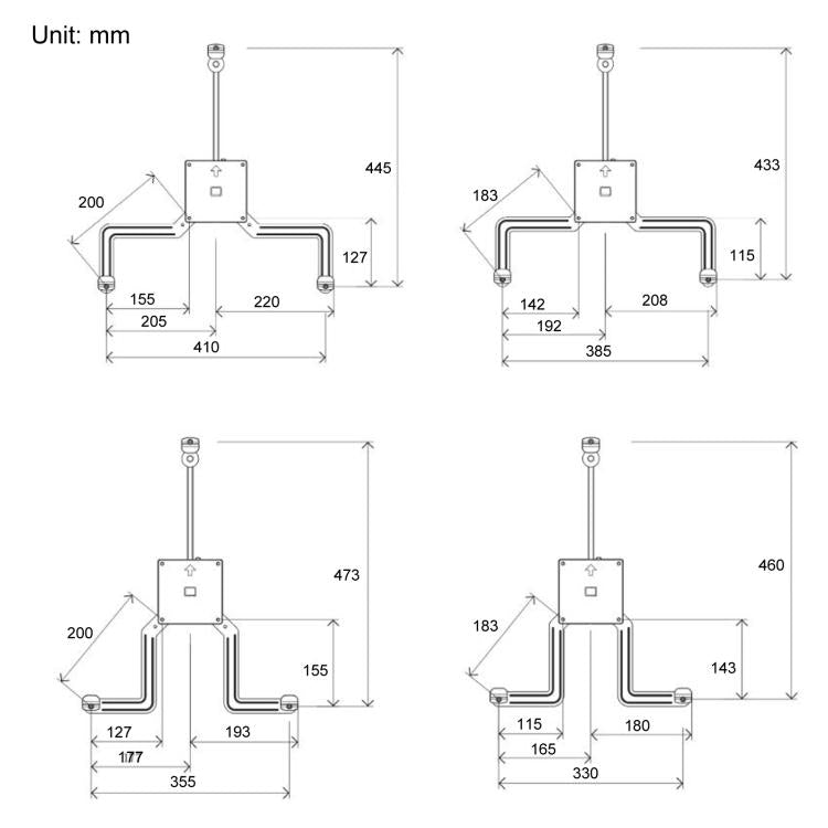 Supporto robotico universale A2 per monitor LCD, compatibile con accessori senza fori.
