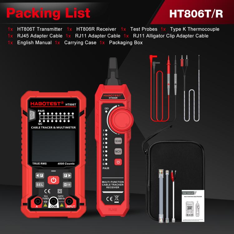 HABOTEST HT806TR Localizzatore di cavi di rete 2 in 1 e multimetro anti-interferenza