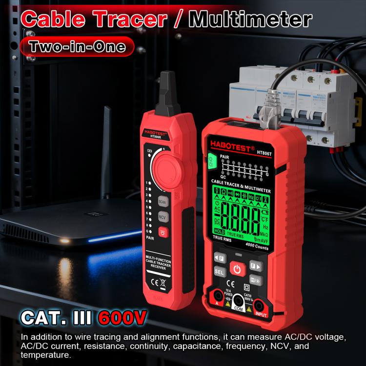 HABOTEST HT806TR Localizzatore di cavi di rete 2 in 1 e multimetro anti-interferenza