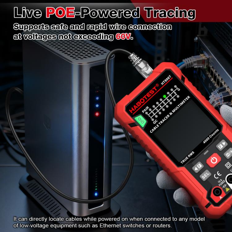 HABOTEST HT806TR Localizzatore di cavi di rete 2 in 1 e multimetro anti-interferenza